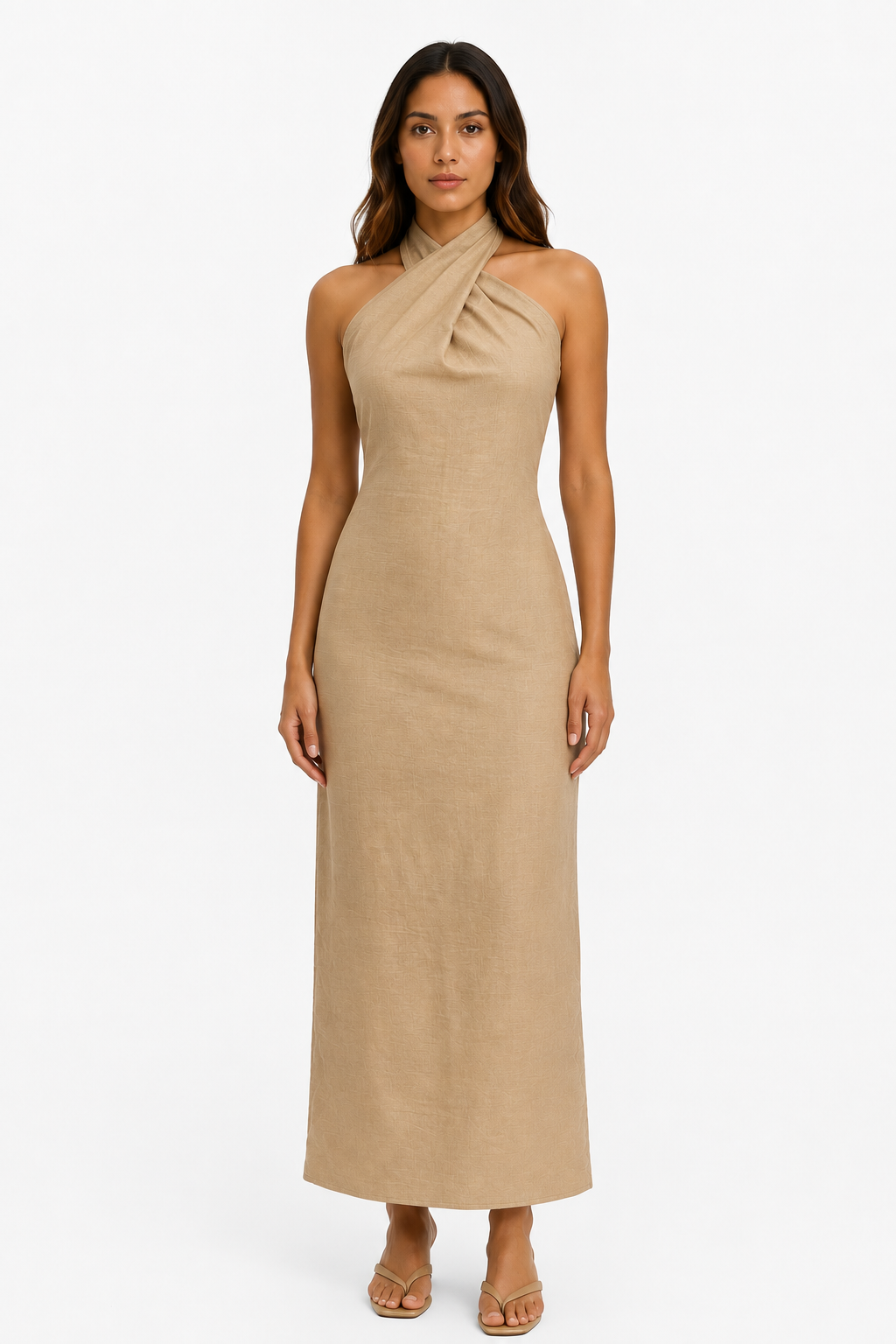 Tropea Halter Cross-Neck Maxi Dress