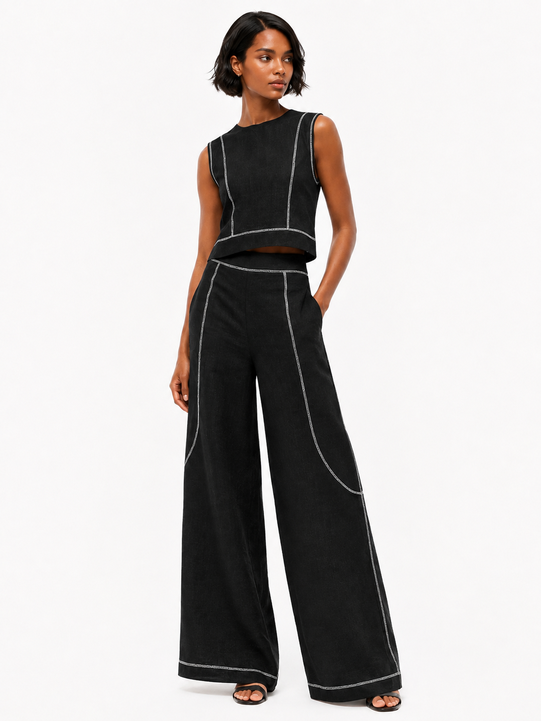 Alice Contrast-Stitched Pants Set