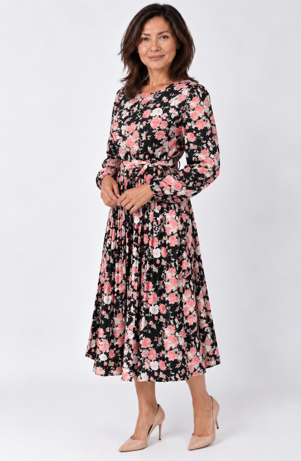 Rosalie Floral Pleated Midi Dress