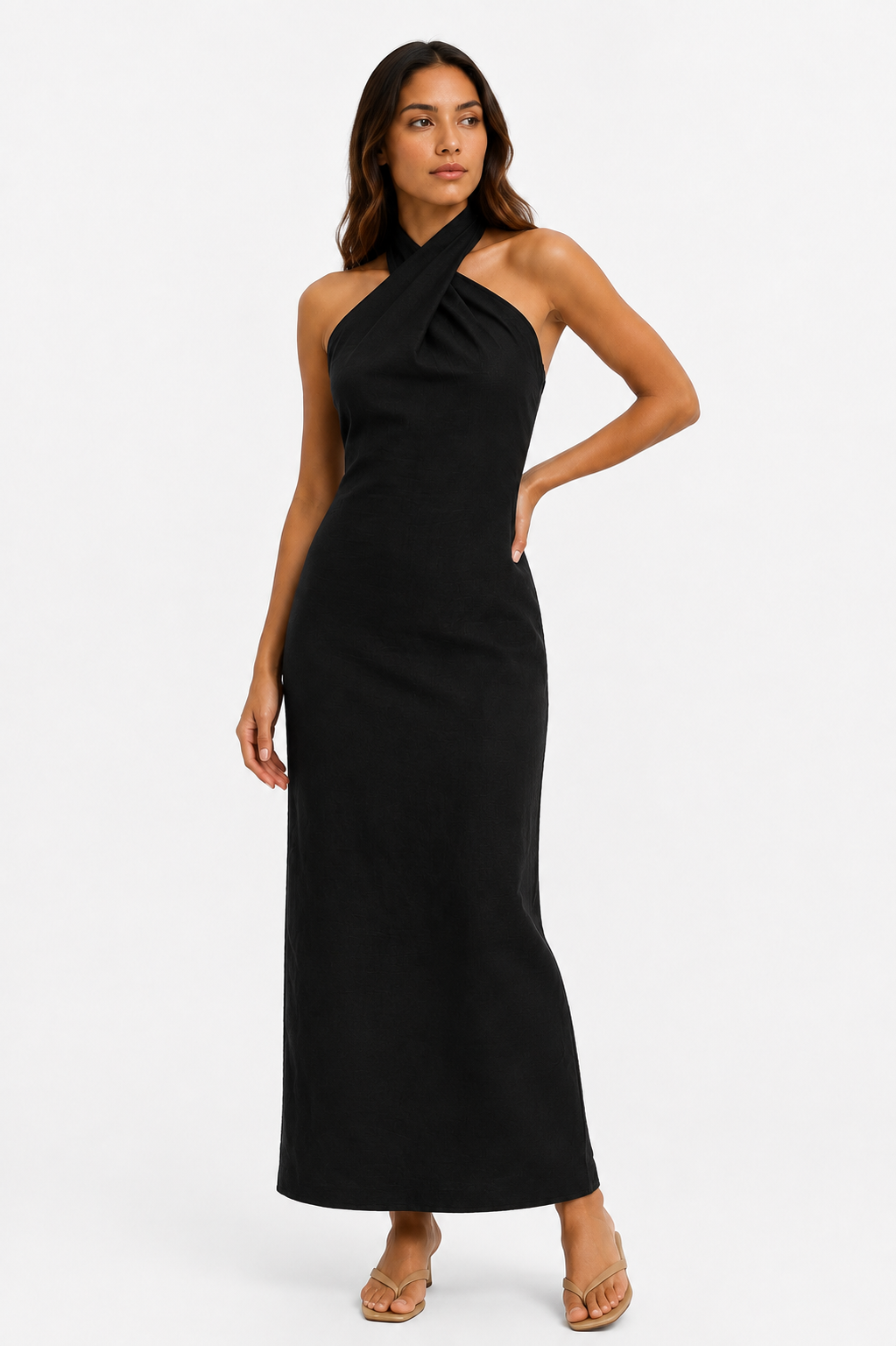 Tropea Halter Cross-Neck Maxi Dress