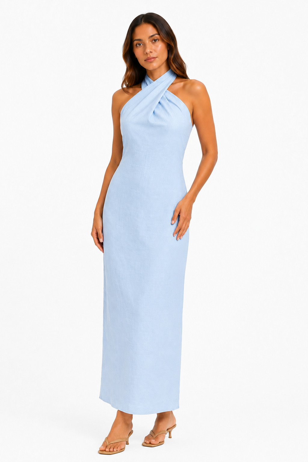 Tropea Halter Cross-Neck Maxi Dress