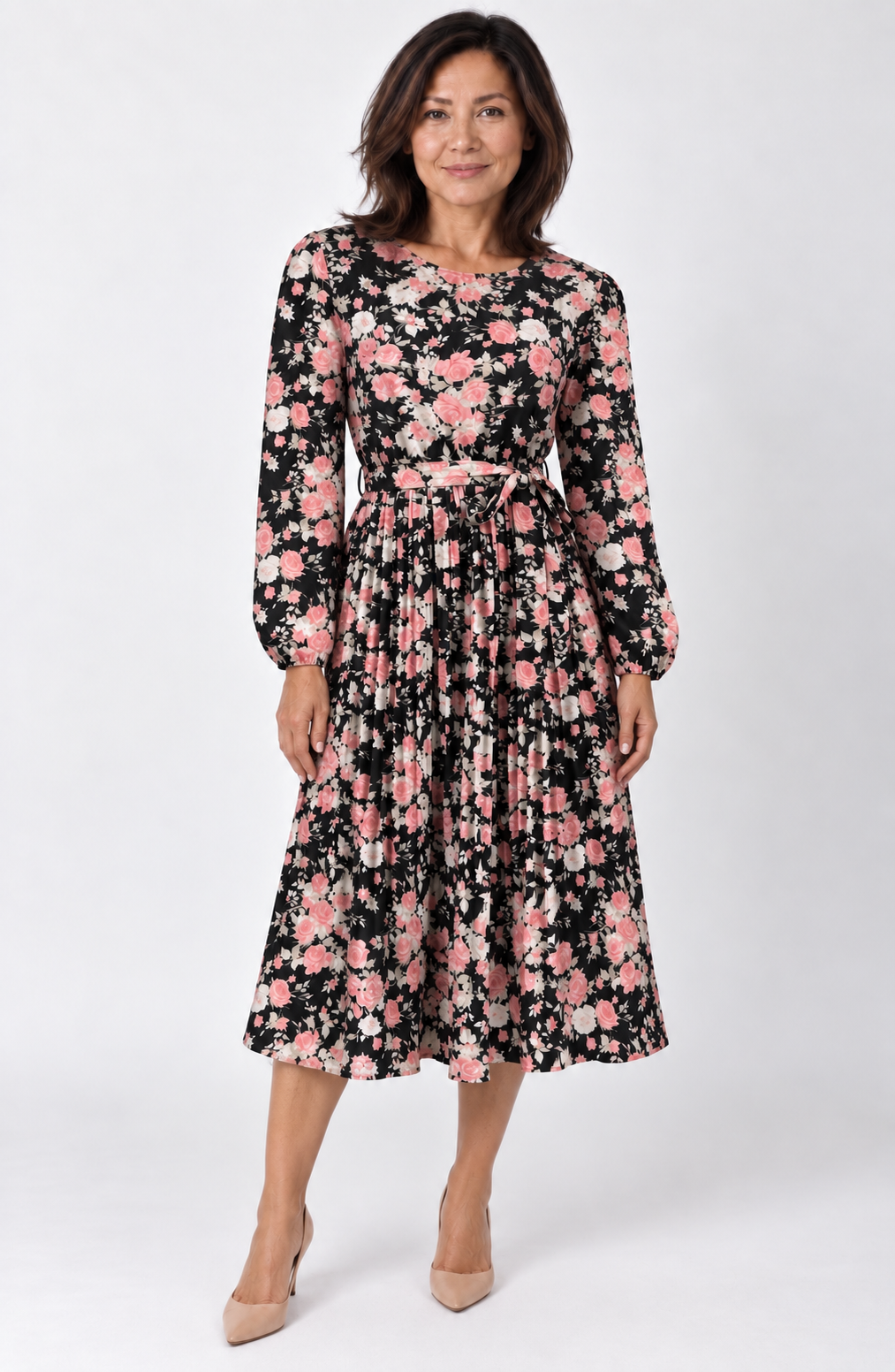 Rosalie Floral Pleated Midi Dress